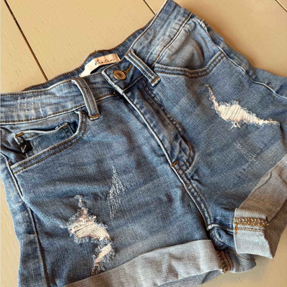 KanCan Blue Distressed Denim Shorts